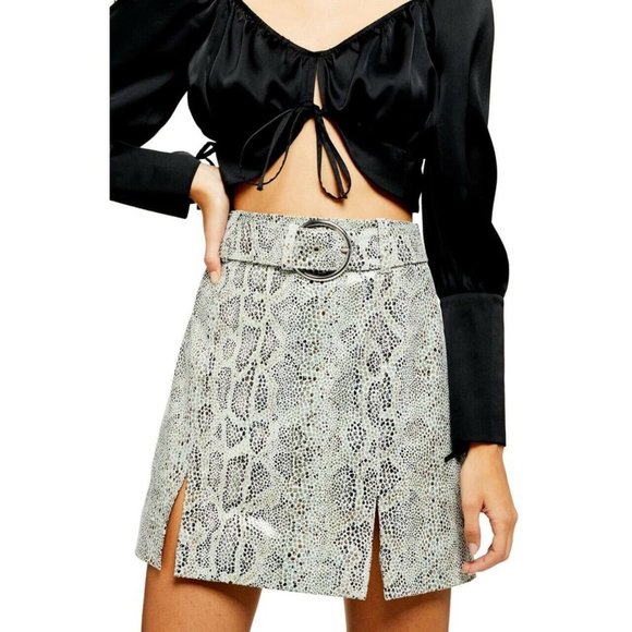 Topshop Snake Print Belted Leather Miniskirt sz 10